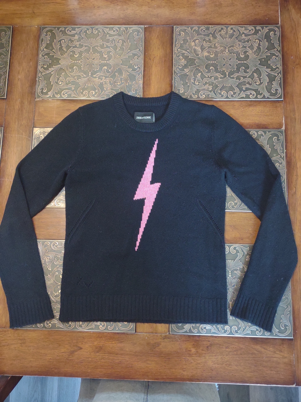 Zadig & Voltaire Cashmere Lightning Bolt Sweater Black Crewneck - Picture 3 of 10